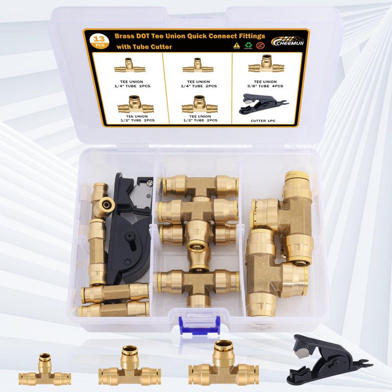 CheeMuii 43 PCS Brass DOT Air Brake Line Fittings 1/4"" 3/8"" 1/2"" Push to Connect Fittings Quick Connect & NPT Thread Tube Air Hose Fittings Repair Kit for Truck or Industrial Air System - Image 2